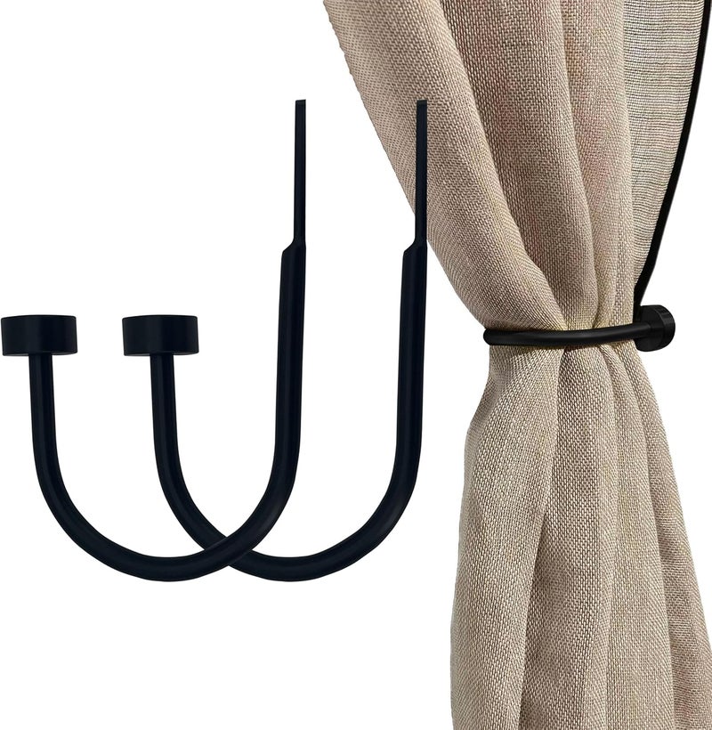 ARNORX Quality Curtain Holdbacks, Solid Steel Curtain Holdback with Disk Finial, Set of 2 Window Curtain Tieback Hooks, Black - Image 1